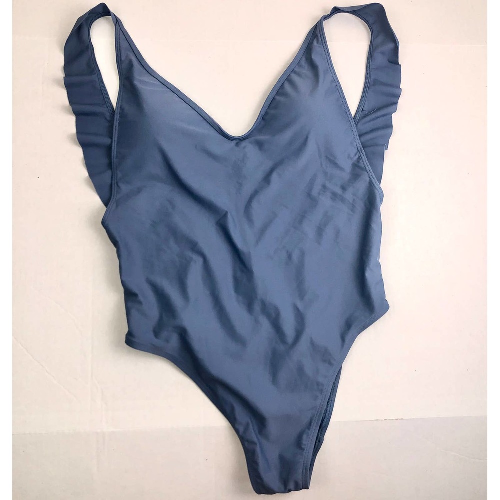 Aerie One Piece Ruffle Shoulder Blue Bathing Suit